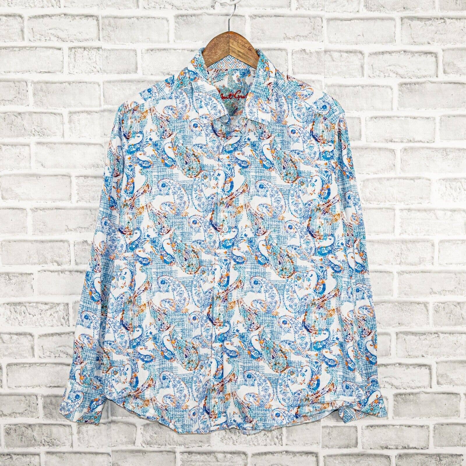Robert Graham Men's Light Blue Paisley Button Up Shirt 100% Cotton Classic Fit L